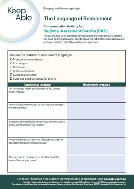 Communication activity for regional assessment services