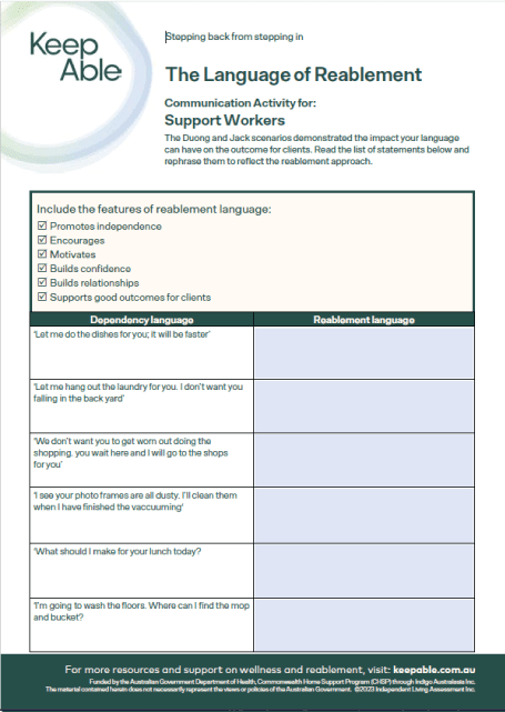Communication activity for support workers