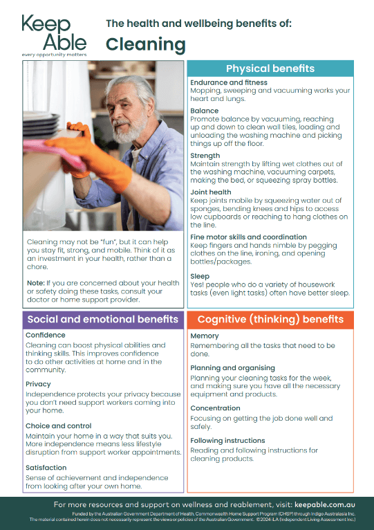 Leaflet explaining the benefits of cleaning to healthy ageing