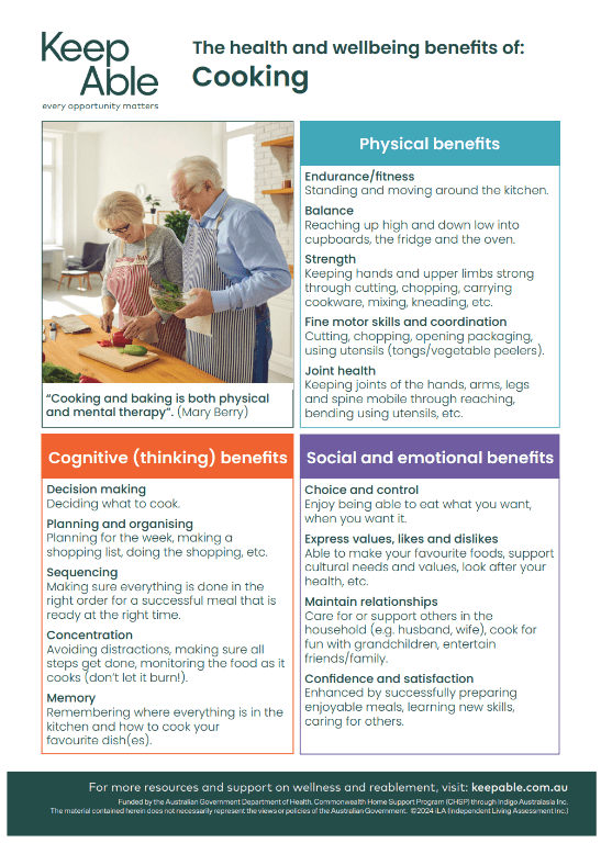 Leaflet explaining the benefits of cooking to healthy ageing