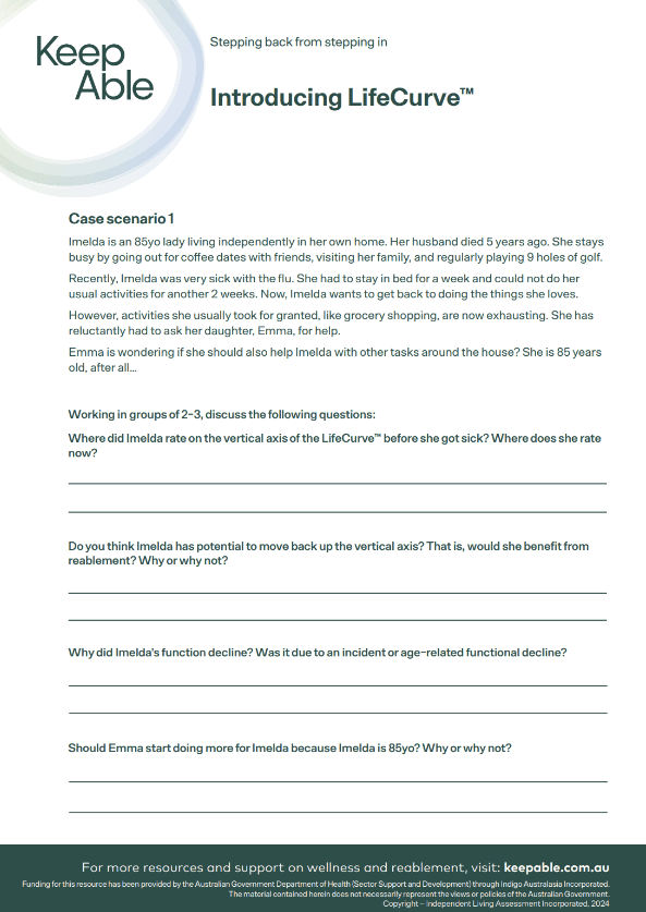 A screenshot of a worksheet about the LifeCurve