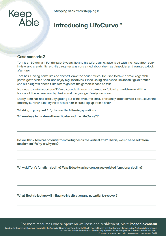 Screenshot of a worksheet for a presentation about the LifeCurve