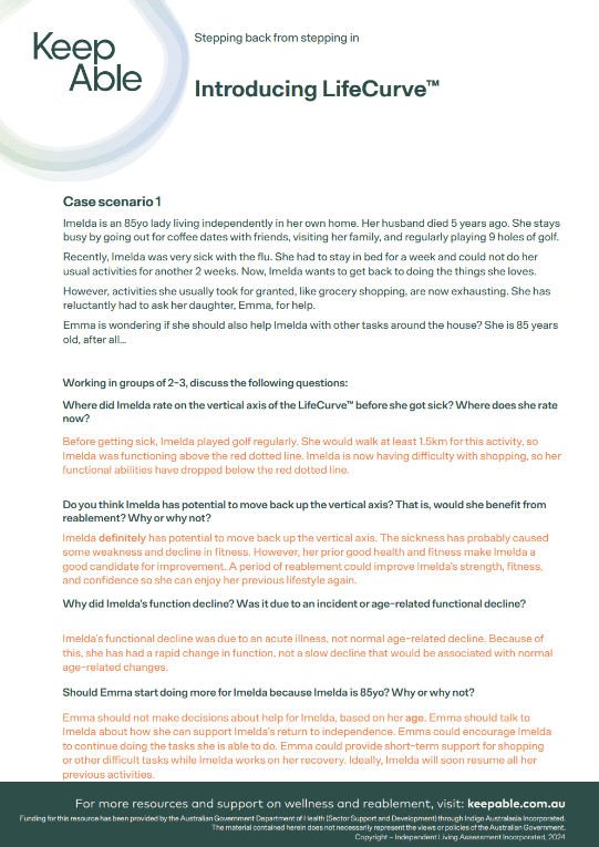 Screenshot of the answers for a worksheet about the LifeCurve